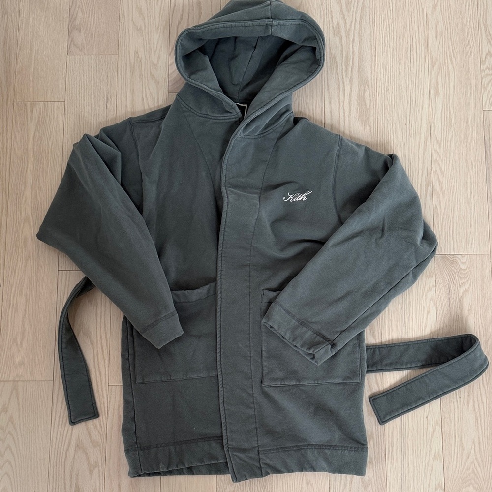 Kith Hooded Belted Robe Jacket in Dark Gray